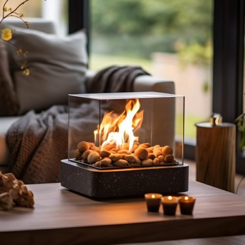Glass bioethanol fire in a living room