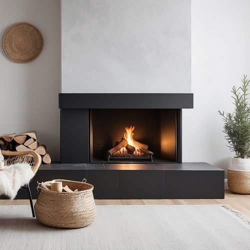 Contemporary open fireplace in a bright living room